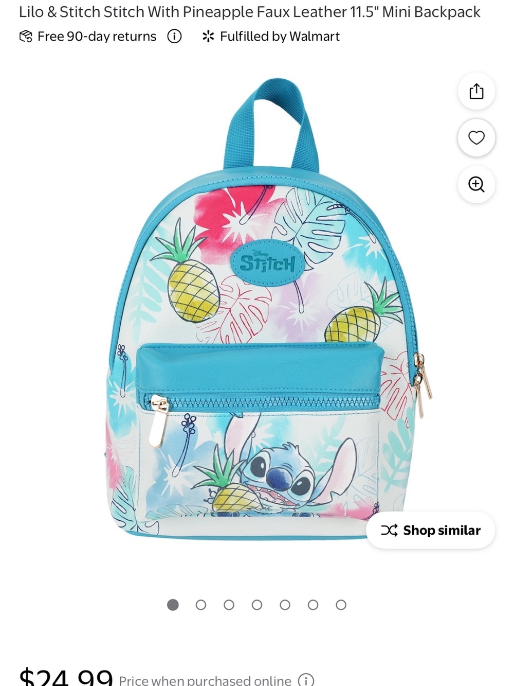 Disney Stitch Pineapple Faux Leather Mini Backpack in Aqua and Yellow